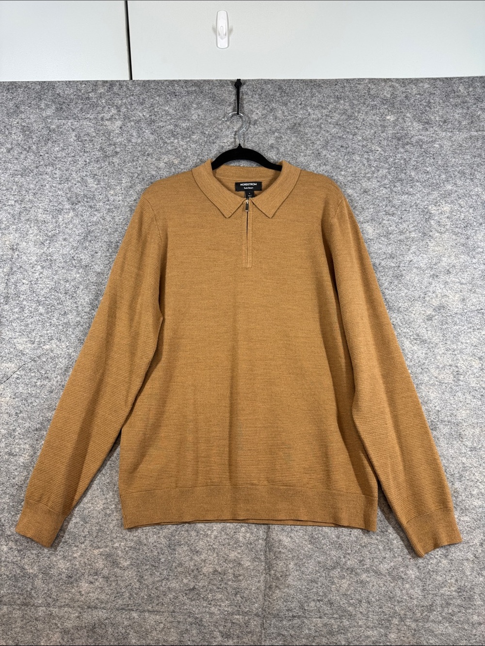 Nordstrom Tech Smart Merino Blend Quarter Zip Sweater Tan Large Casual Luxury